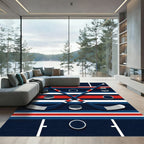 Geometric Blue Red Hockey Stick Rug