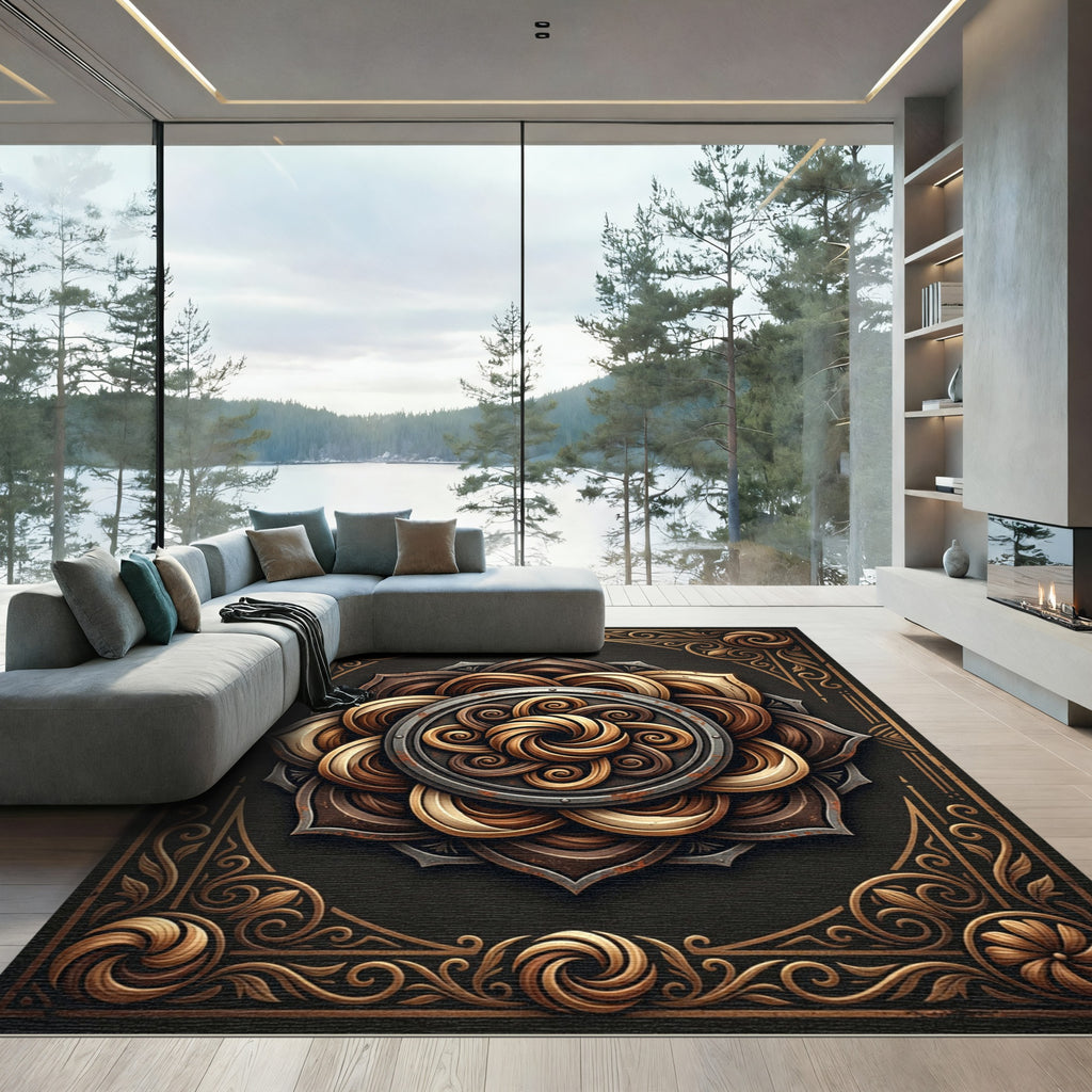 Antique Bronze Swirl Mandala Medallion Rug