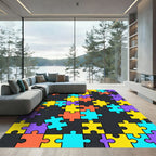 Vibrant Geometric Multicolored Jigsaw Puzzle Art Rug