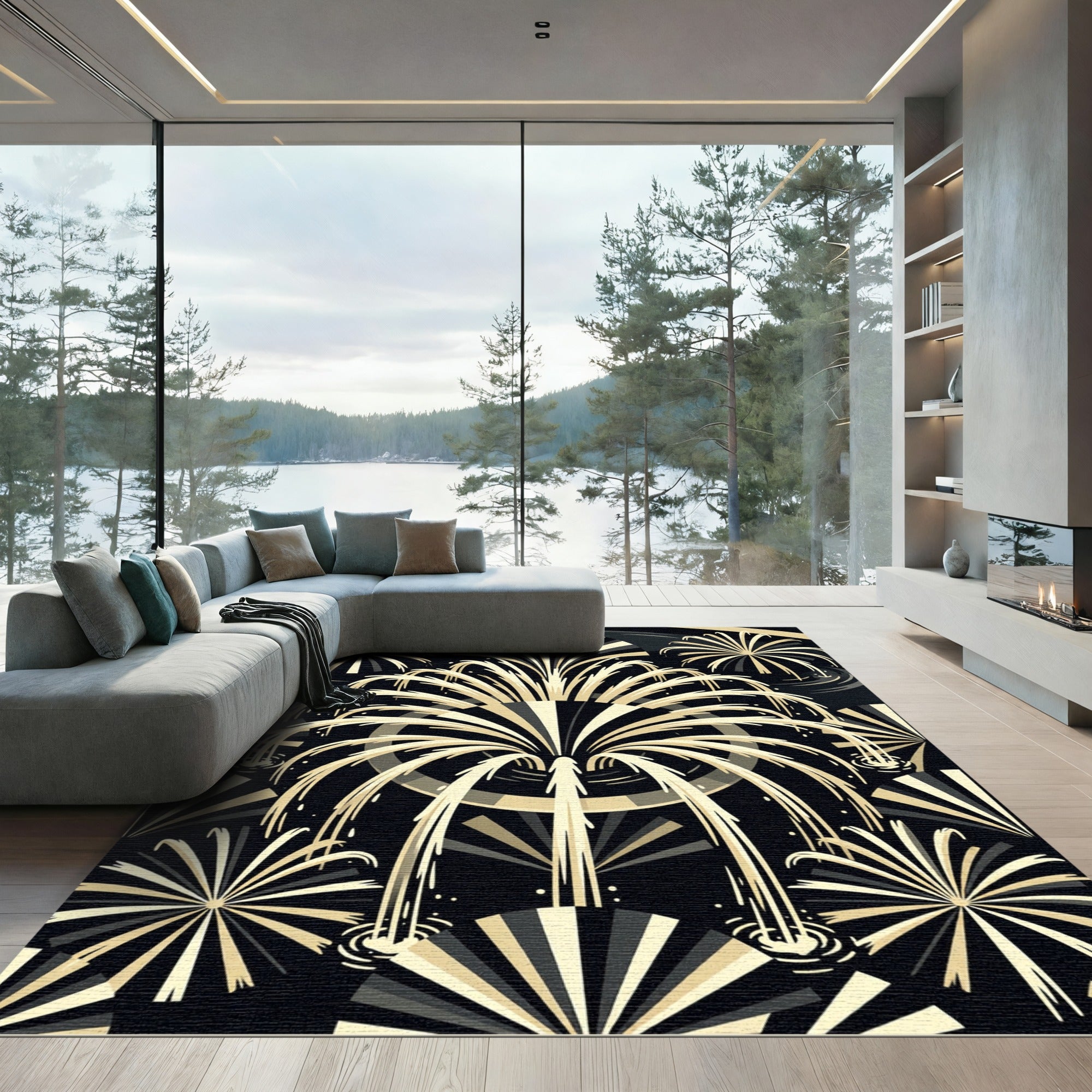 Art Deco Amber Fountain Burst Rug