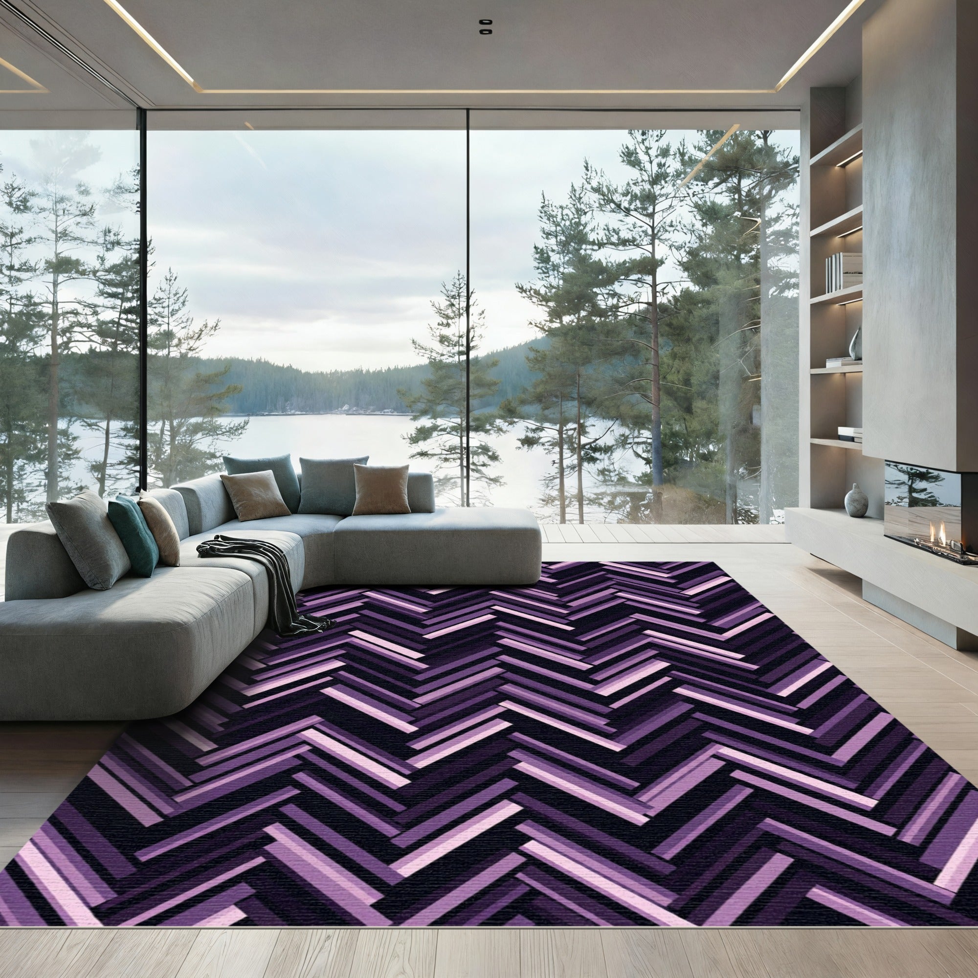 Abstract Violet Chevron Herringbone Texture Rug