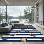 Navy Striped Animal Paw Print Rug
