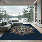 Midnight Sapphire Gold Filigree Medallion Rug