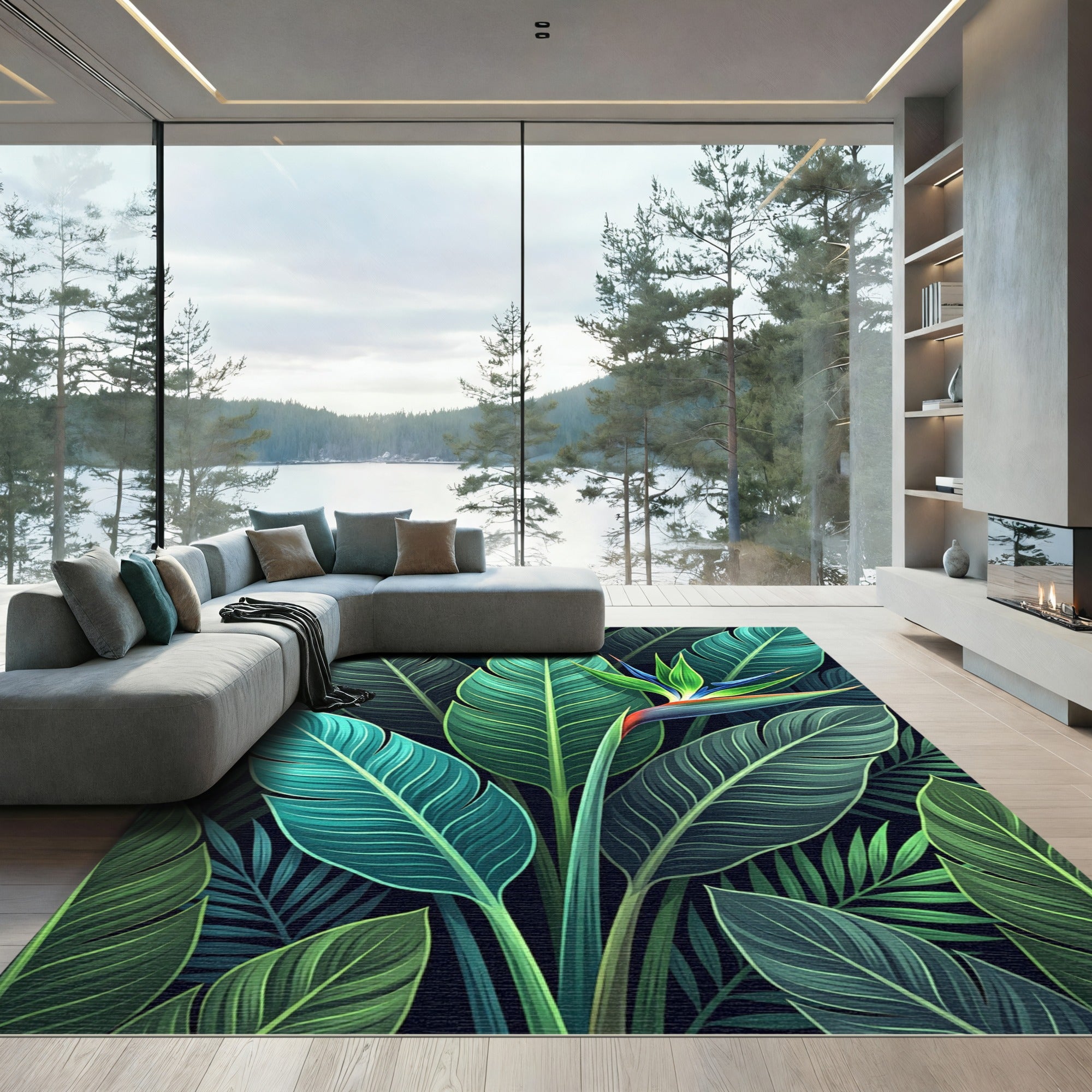 Lush Vibrant Tropical Bird of Paradise Rug