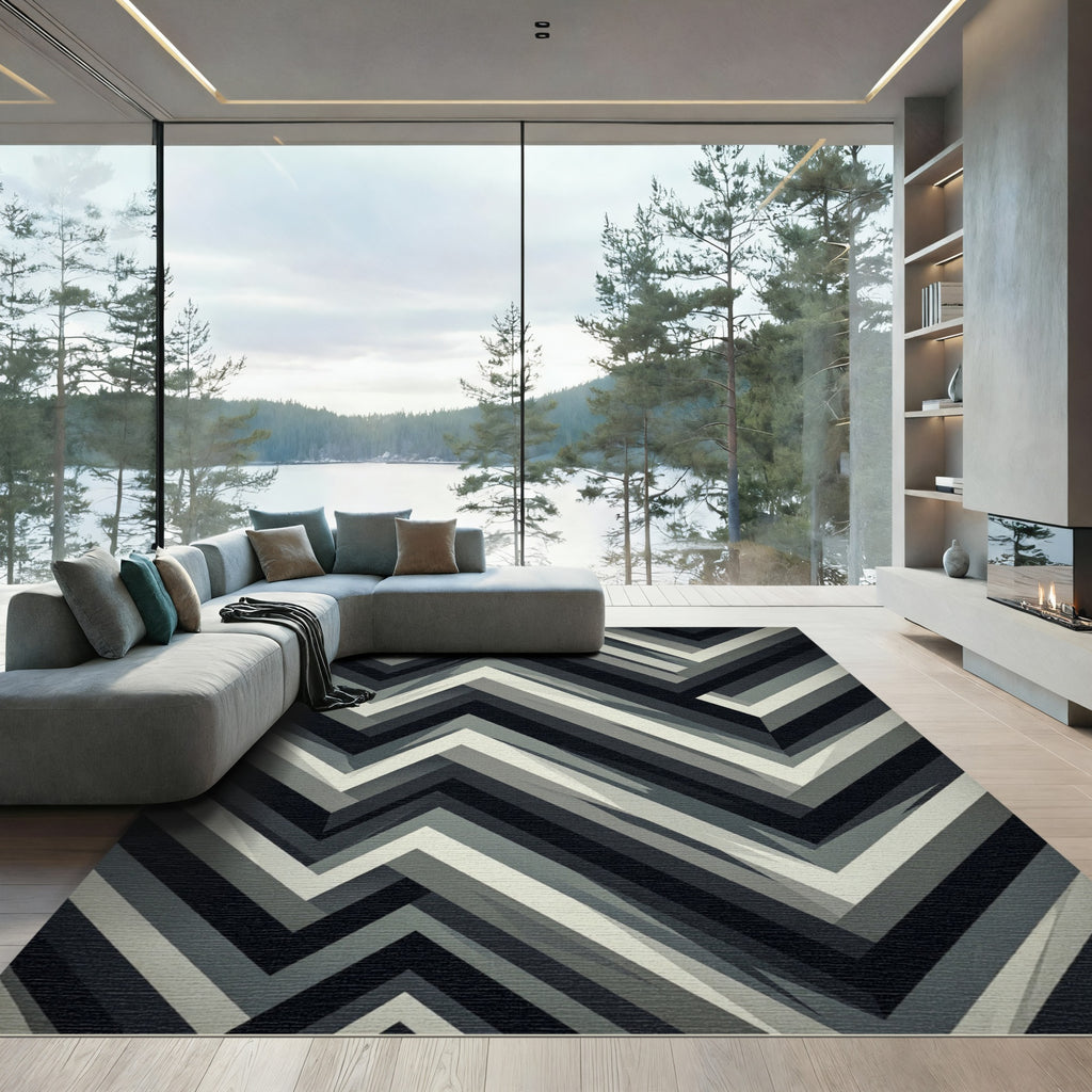 Monochromatic Chevron Geometric Layered Rug