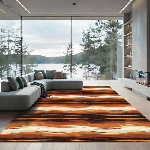 Abstract Earthy Tone Wavy Striped Rug