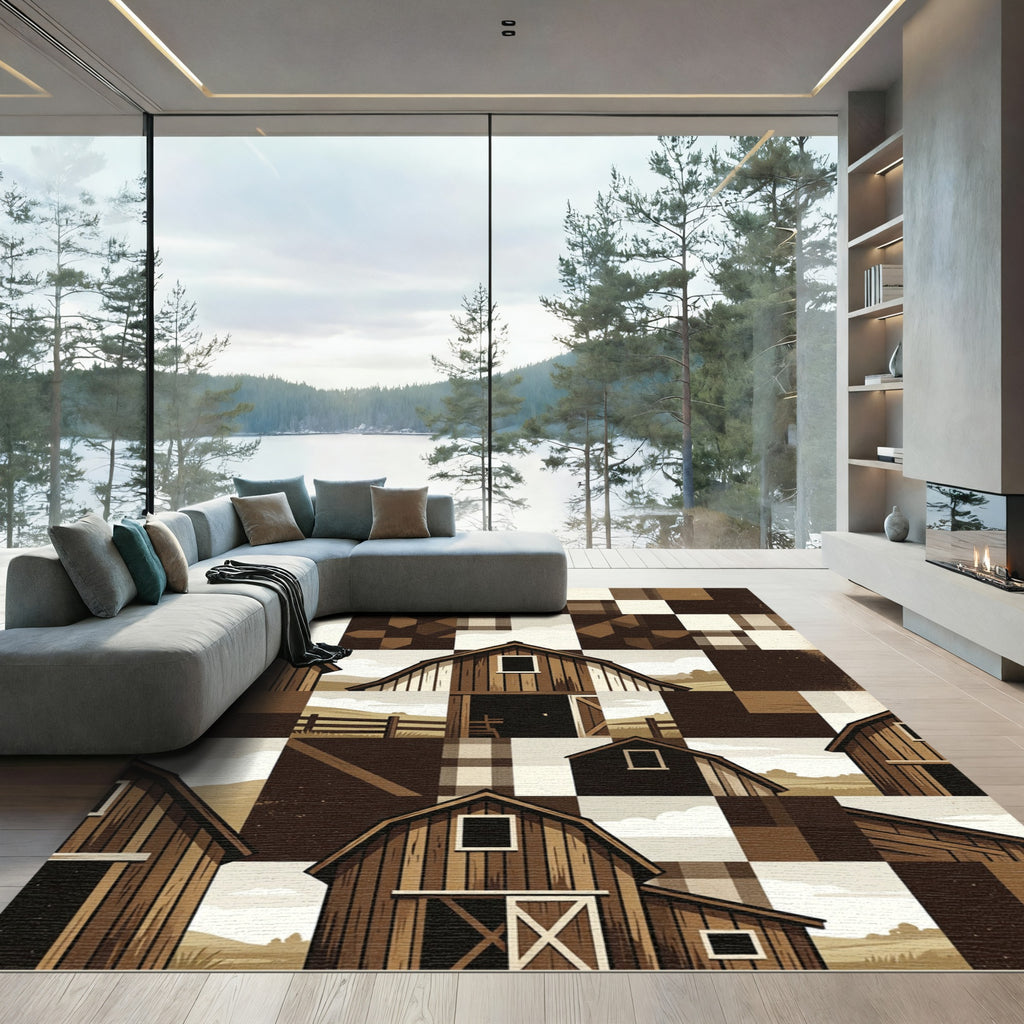 Rustic Barn Quilt Landscape Rug