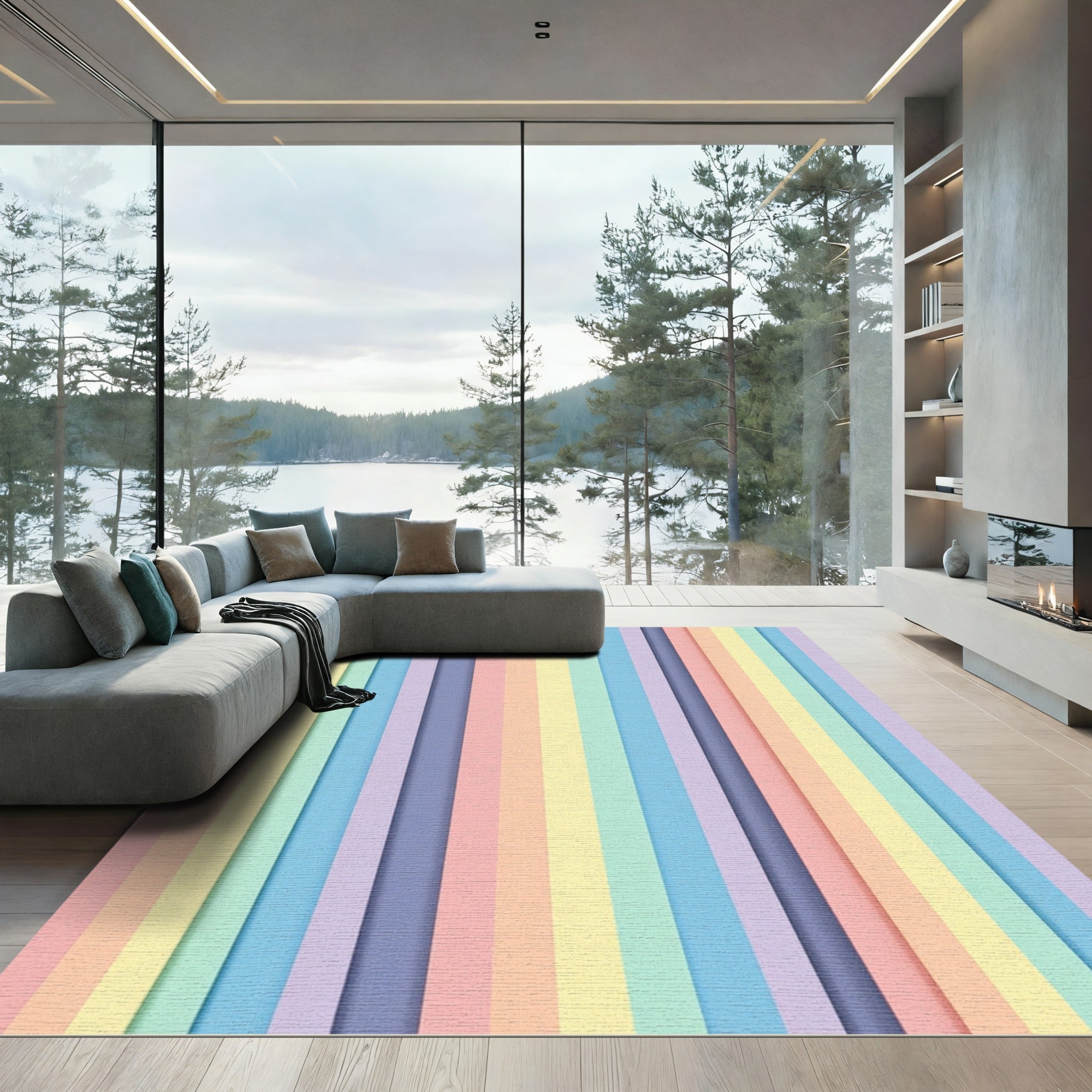 Pastel Multi Color Linear Stripe Rug