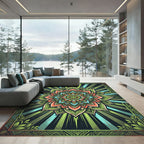 Radiant Green Boho Floral Mandala Rug