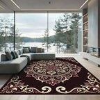 Vibrant Burgundy Floral Medallion Frame Rug
