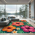 Lush Hibiscus Tropical Floral Foliage Rug
