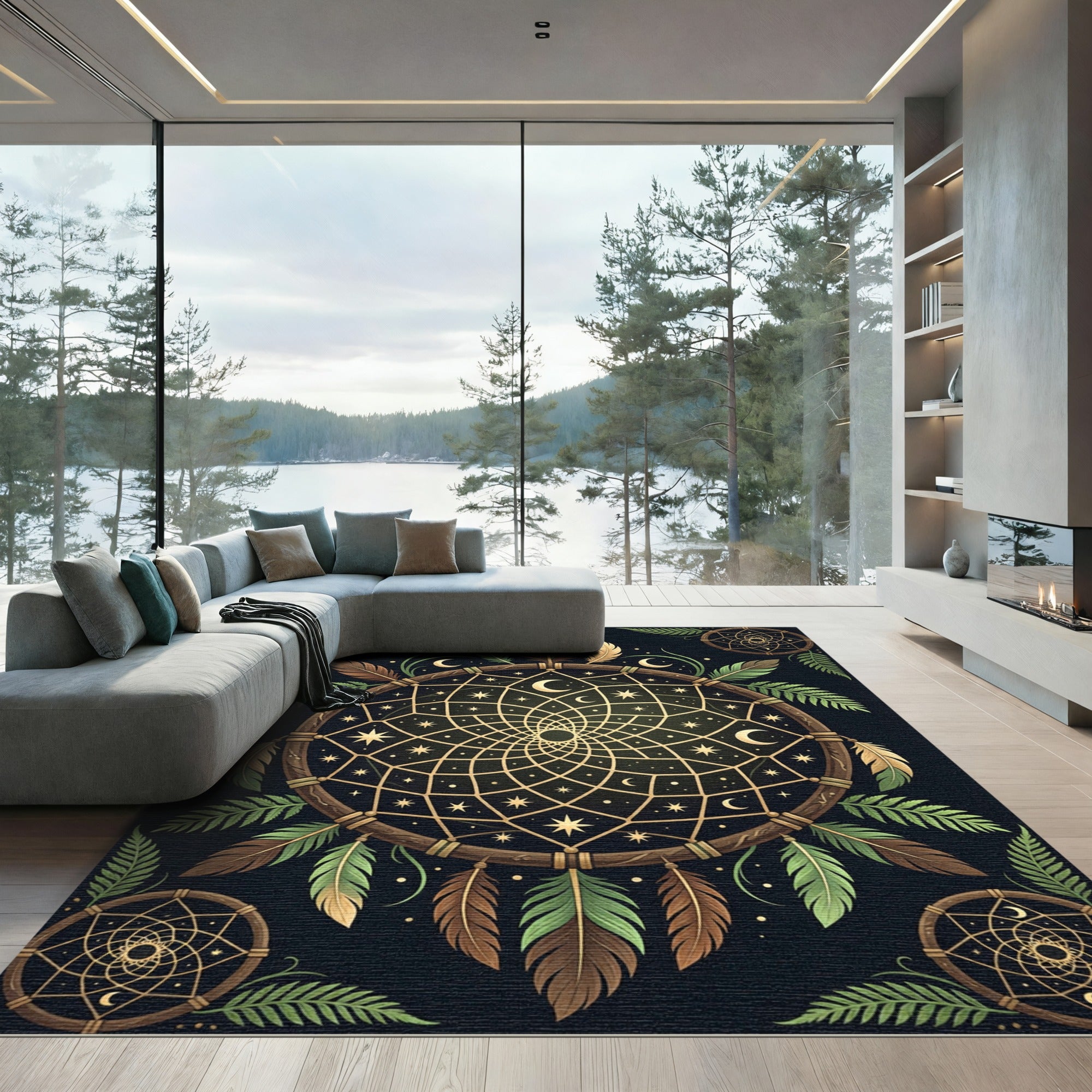 Celestial Dreamcatcher with Moon and Stars Rug