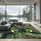 Vibrant Jungle Toucan Sloth Crocodile Foliage Rug