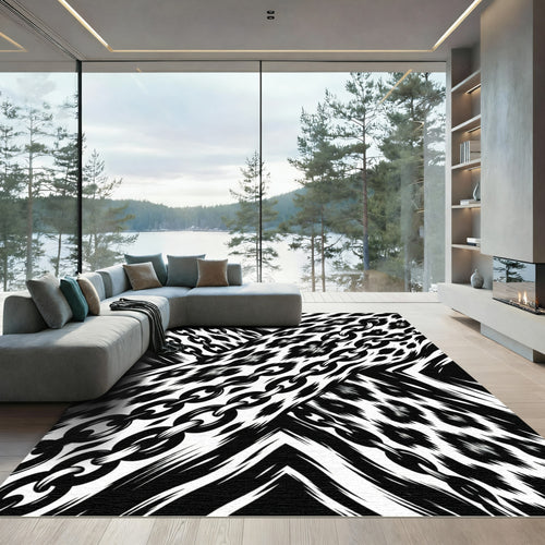 Bold Black Chain Leopard Print Rug