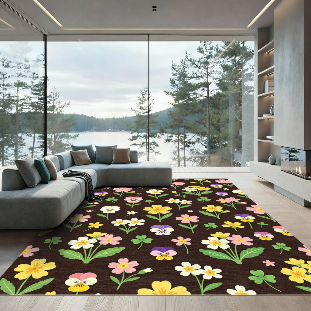 Whimsical Floral Garden Pansy Medley Rug