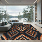 Bold Orange Gray Diamond Ikat Rug