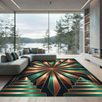 Art Deco Metallic Copper Emerald Sunburst Rug