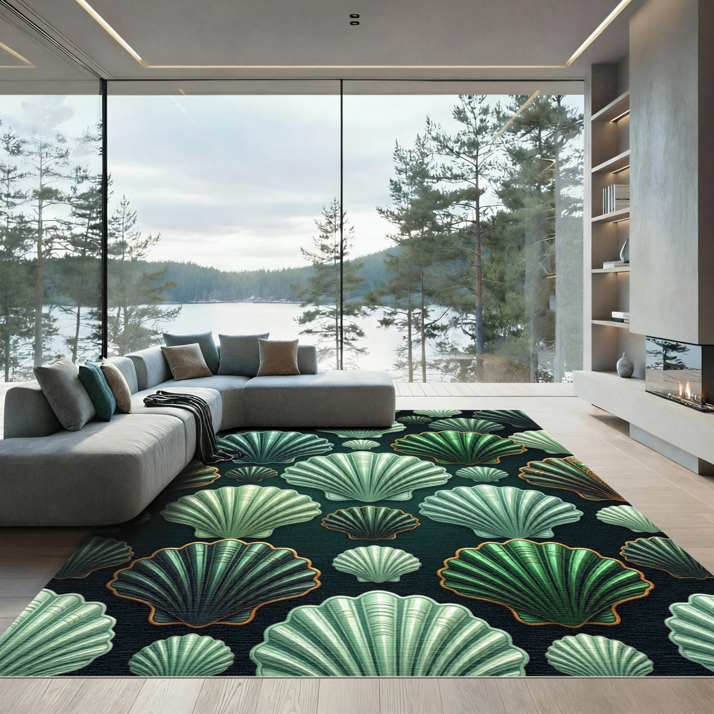 Emerald Teal Seashell Array Rug