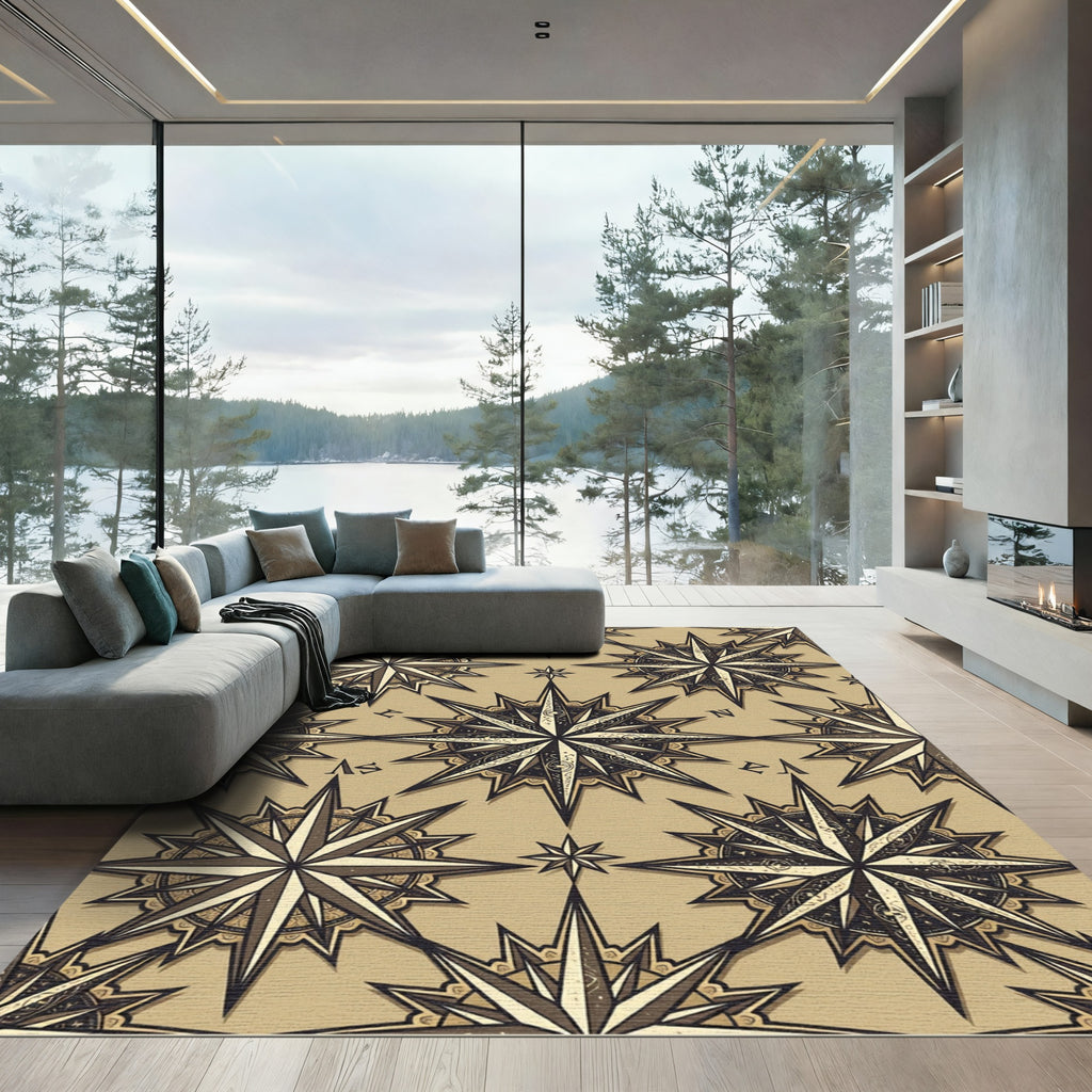 Vintage Compass Star Geometric Sand Rug