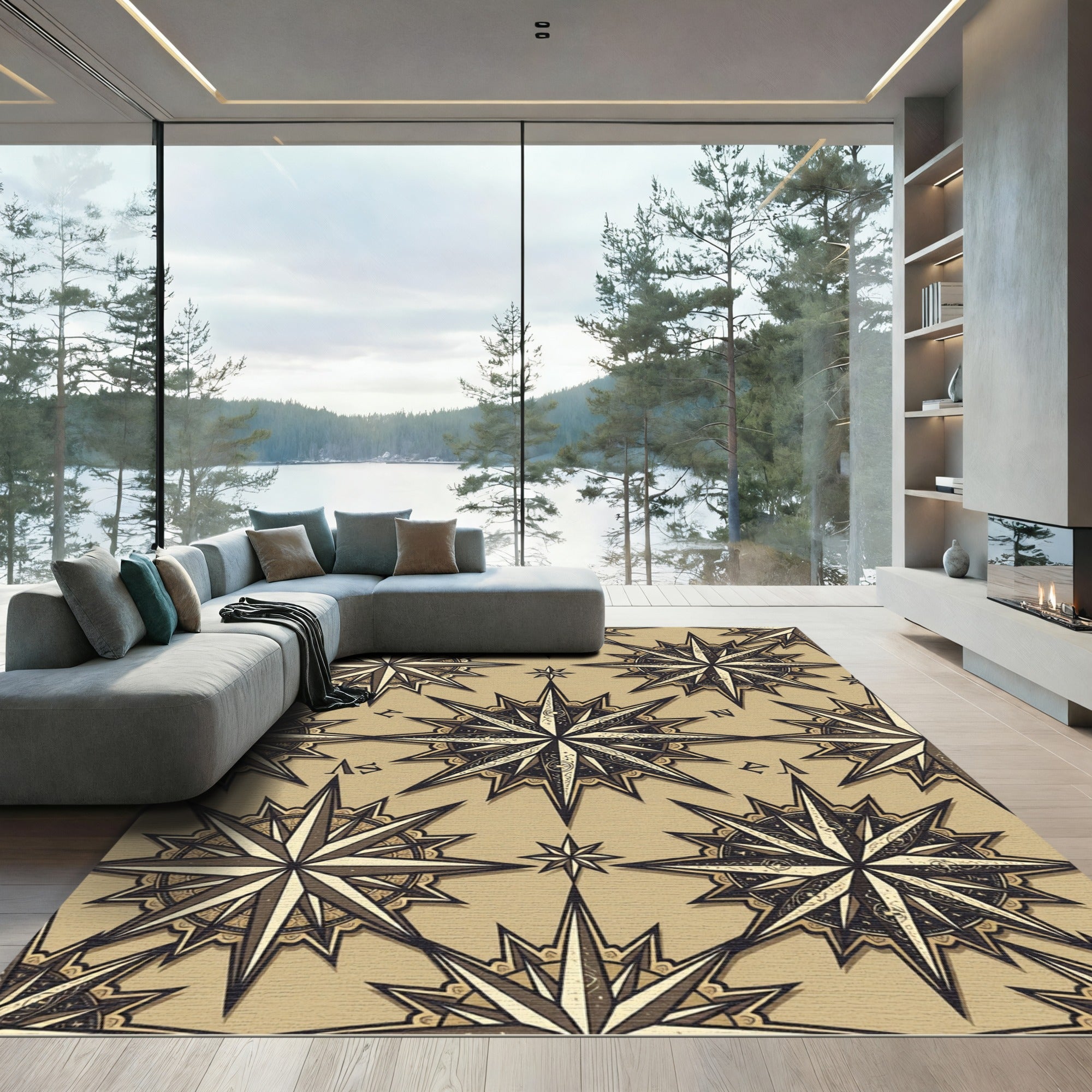 Vintage Compass Star Geometric Sand Rug