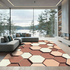 Neutral Earthy Tones Abstract Hexagon Grid Rug
