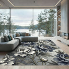 Monochromatic Peony Floral Botanical Art Rug