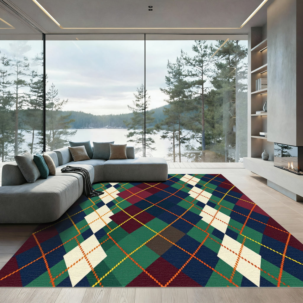 Classic Multicolor Argyle Geometric Grid Rug