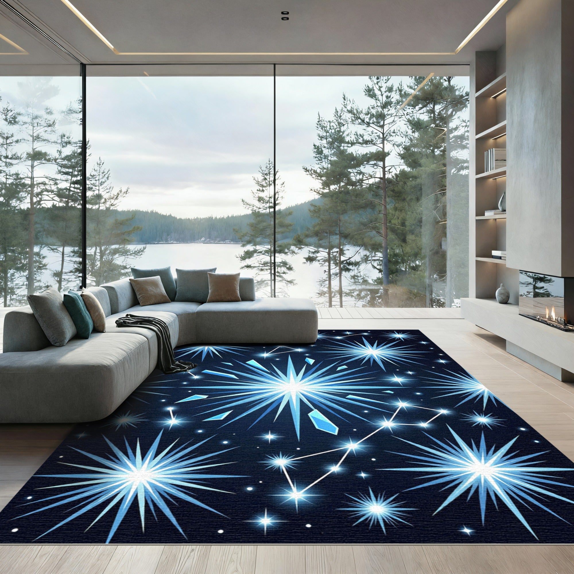 Celestial Blue Starburst Constellation Rug