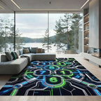 Neon Cybernetic Circuitry Glowing Digital Matrix Rug