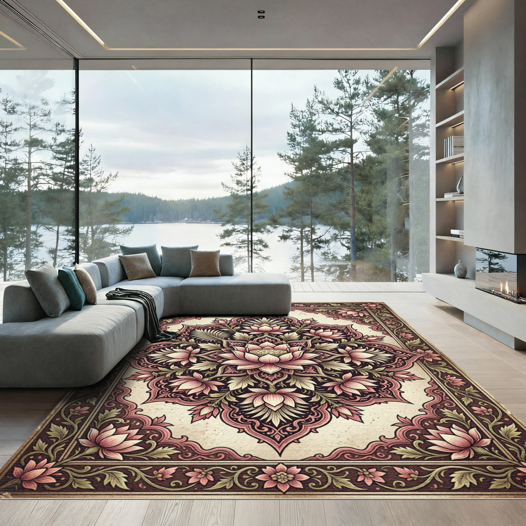 Vintage Pink Blossom Medallion Rug