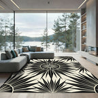Black Sunburst Rays Cream Rug