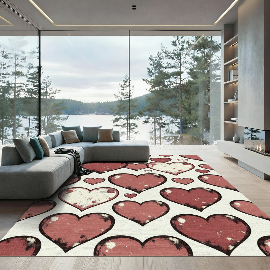 Vintage Distressed Red Heart Valentine Rug