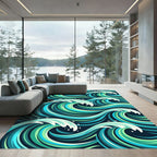 Oceanic Teal Swirling Waves Rug
