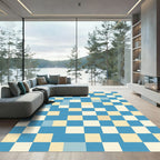 Modern Blue and Cream Pixel Grid Rug