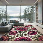 Vintage Crimson Poppy Botanical Art Rug