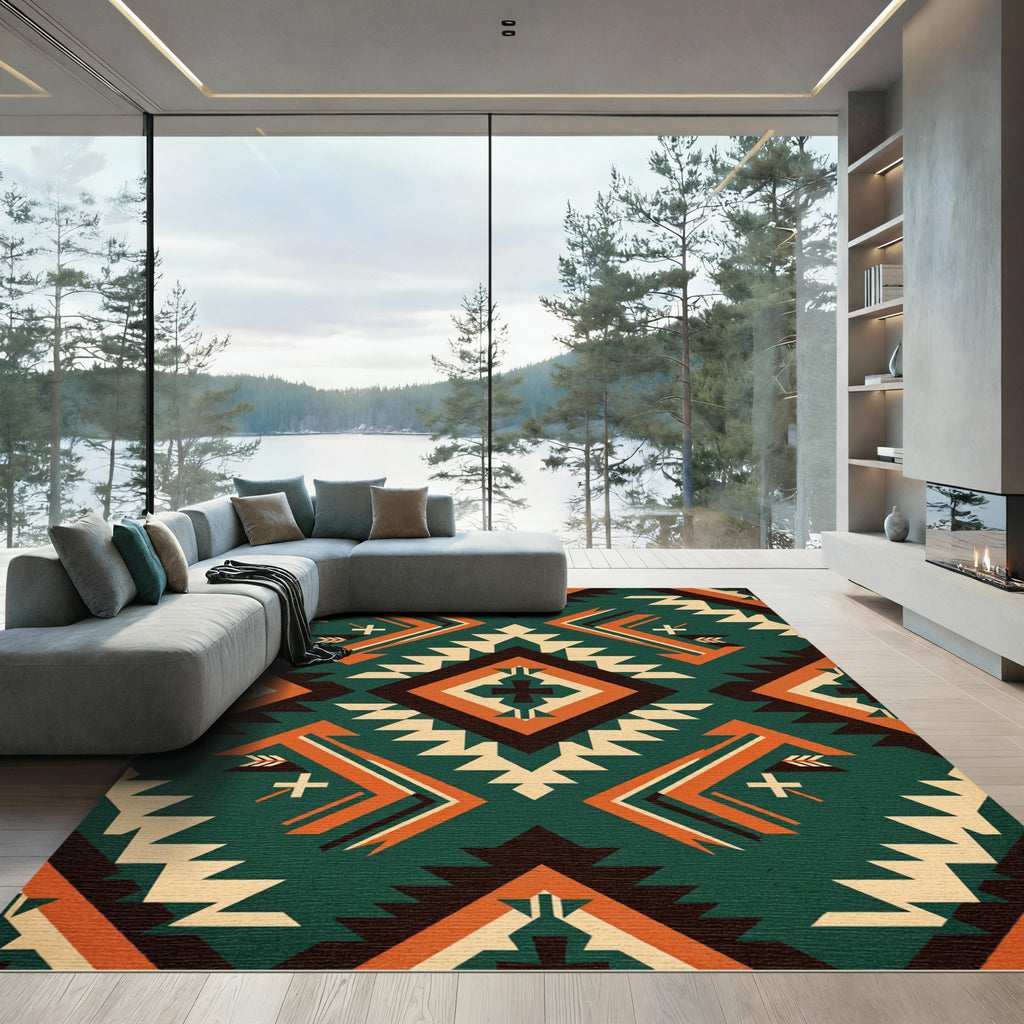 Teal Orange Geometric Navajo Inspired Rug