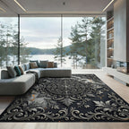 Baroque Silver Filigree Ornate Medallion Rug