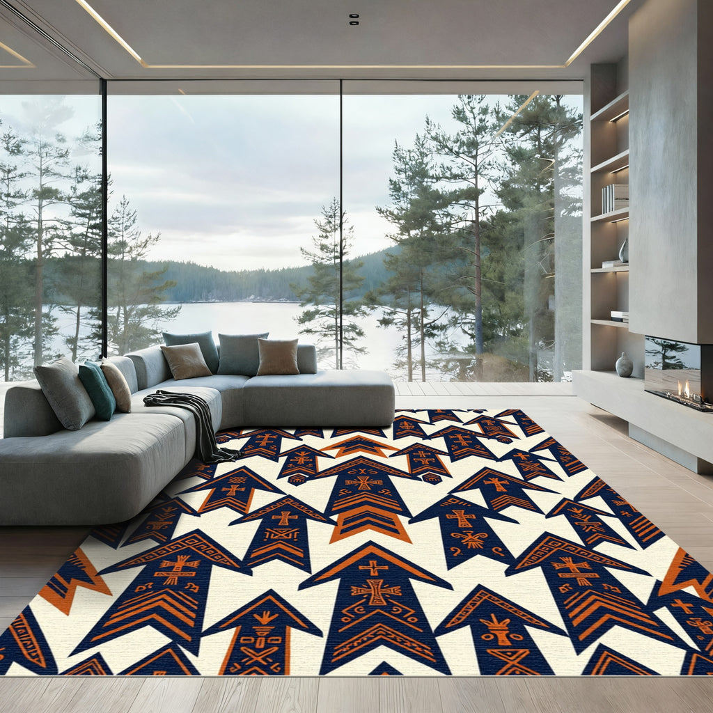 Navy Blue and Burnt Orange Arrows Rug
