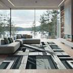 Grayscale Concrete Angular Geometric Stripe Rug