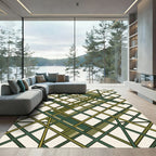 Geometric Olive and Emerald Grid Rug