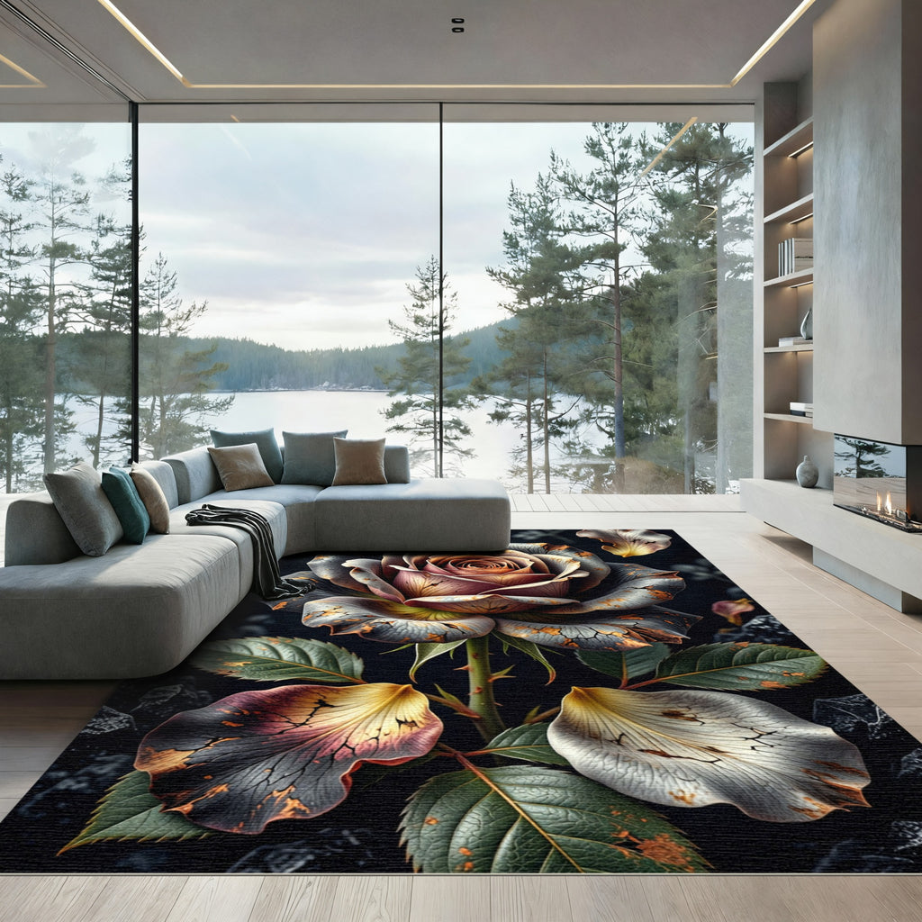 Gothic Rose Petal with Tarnished Gold Rug