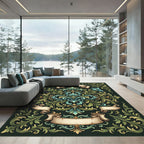 Ornate Teal and Golden Baroque Scroll Rug