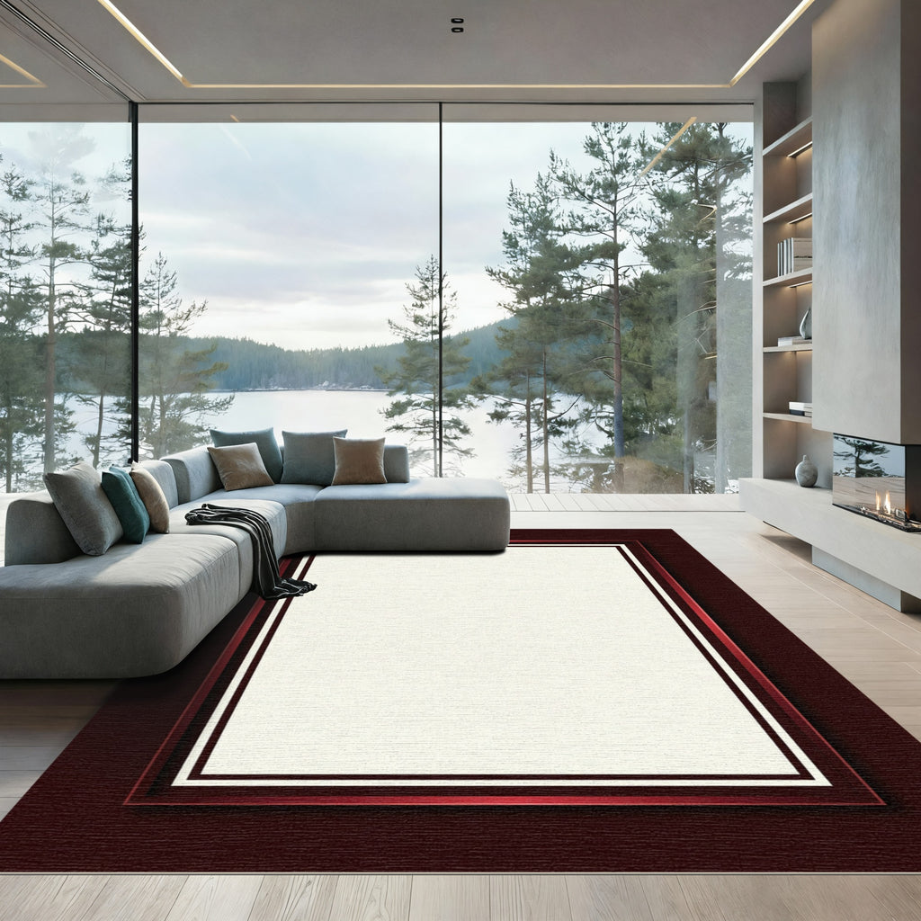 Dark Red Ivory Layered Border Rug