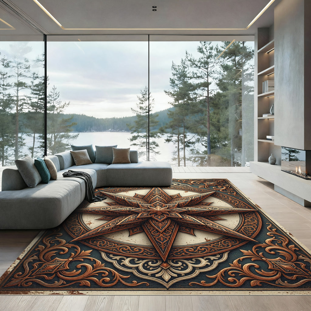 Ornate Bronze Eight Pointed Star Rug