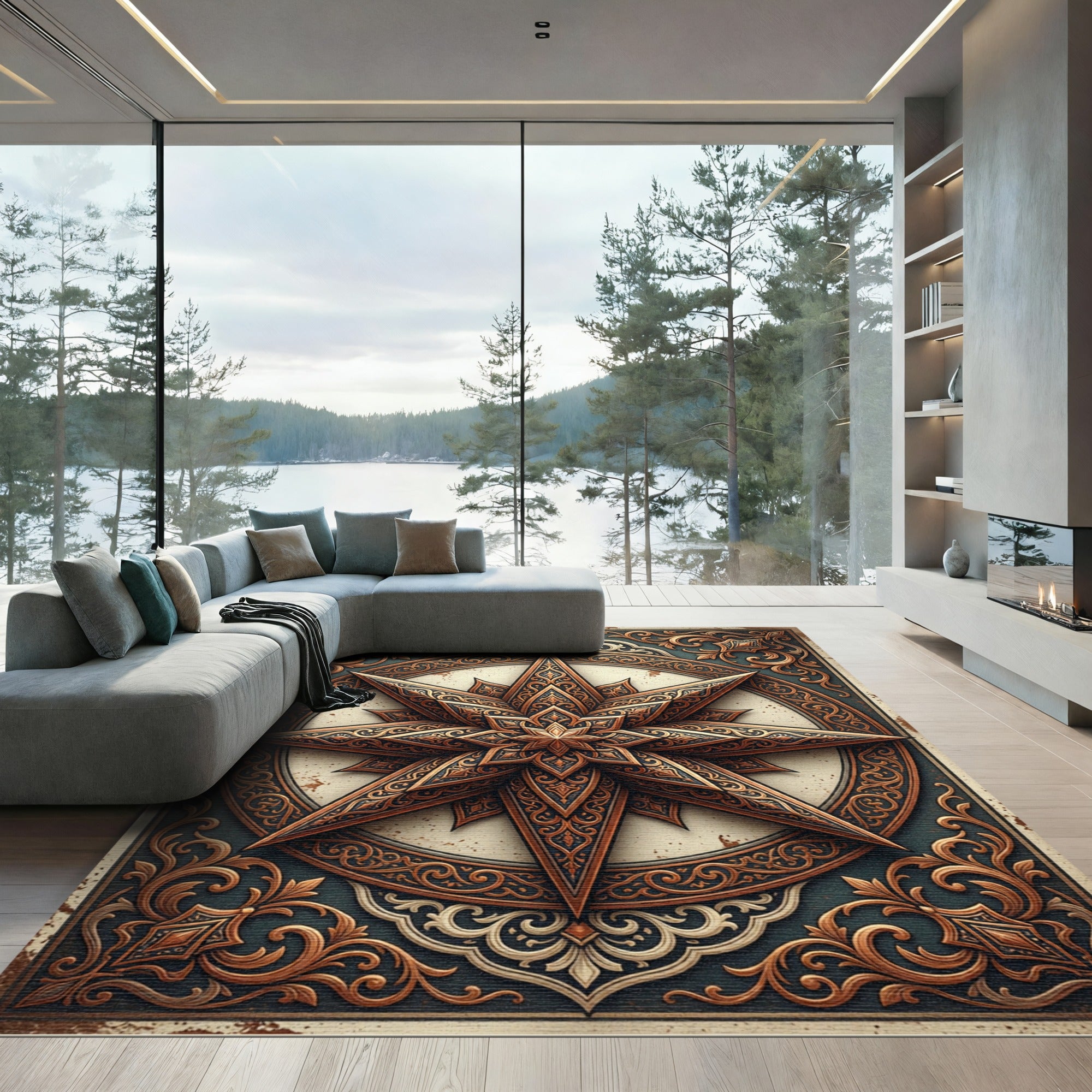 Ornate Bronze Eight Pointed Star Rug