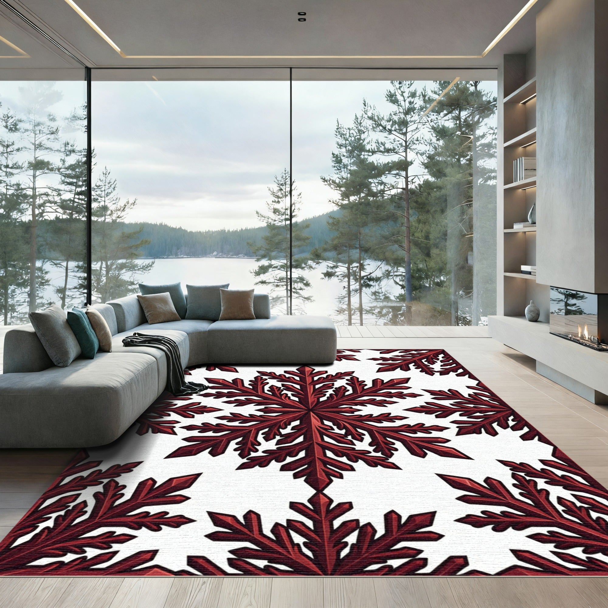 Dark Red Crystal Snowflake Fragment Rug
