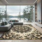 Vintage Cream Floral Medallion Scroll Rug