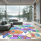 Playful Pastel Alphabet and Number Clouds Rug