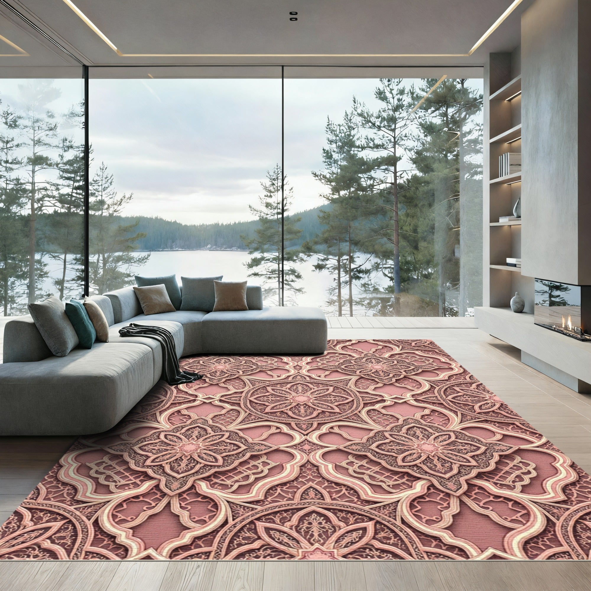 Rose Gold Intricate Mandala Arabesque Rug