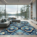 Elegant Navy Blue Shell Coastal Symmetry Rug